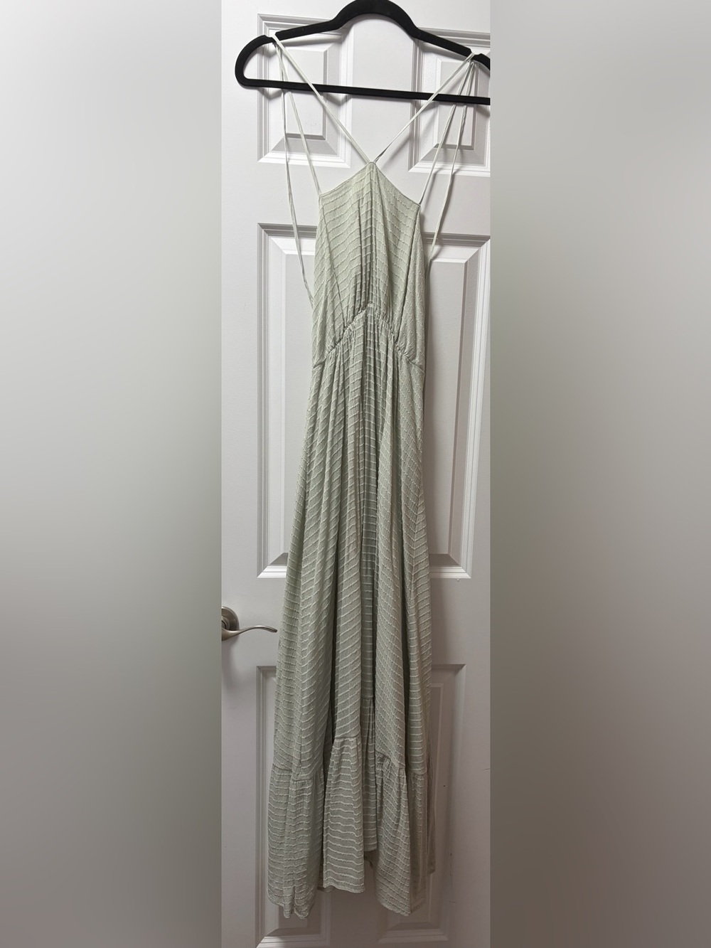 Light Sage Pleated Maxi Skirt with Spaghetti Straps